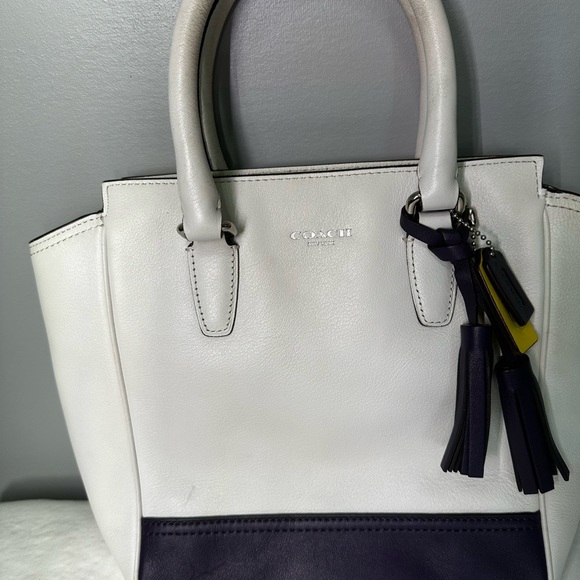 Coach Handbags - Coach Legacy Ivory and Eggplant with Yellow Detail Satchel